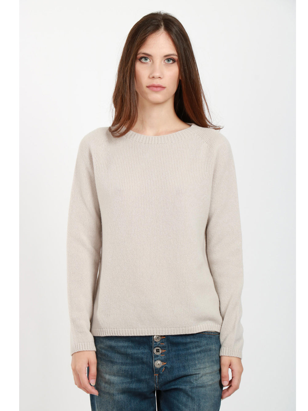 S MAXMARA Maglia Georg Gircollo in Lana e Cashmere Sabbia Perla