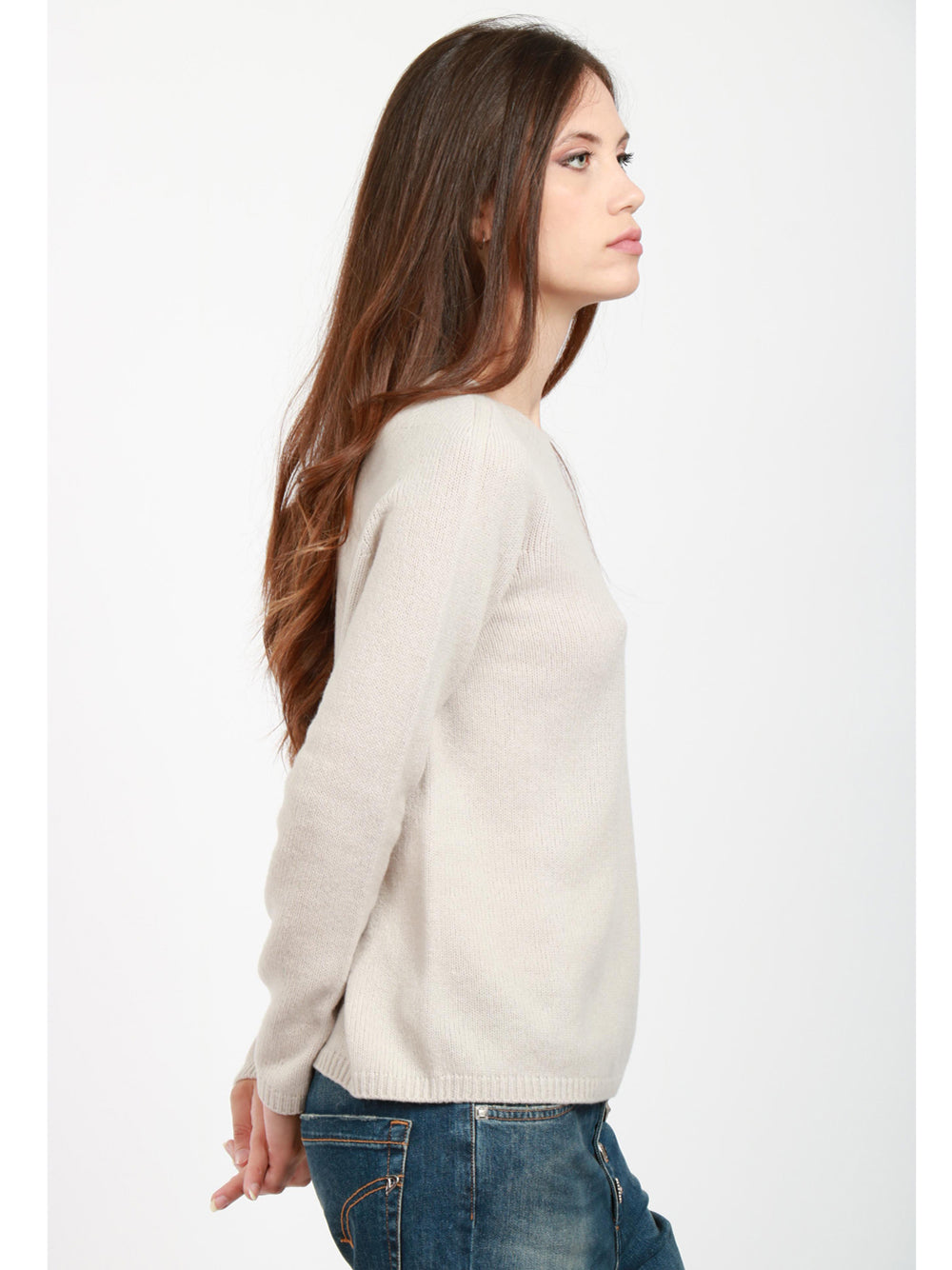 S MAXMARA Maglia Georg Gircollo in Lana e Cashmere Sabbia Perla