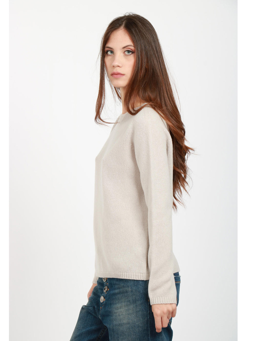 S MAXMARA Maglia Georg Gircollo in Lana e Cashmere Sabbia Perla