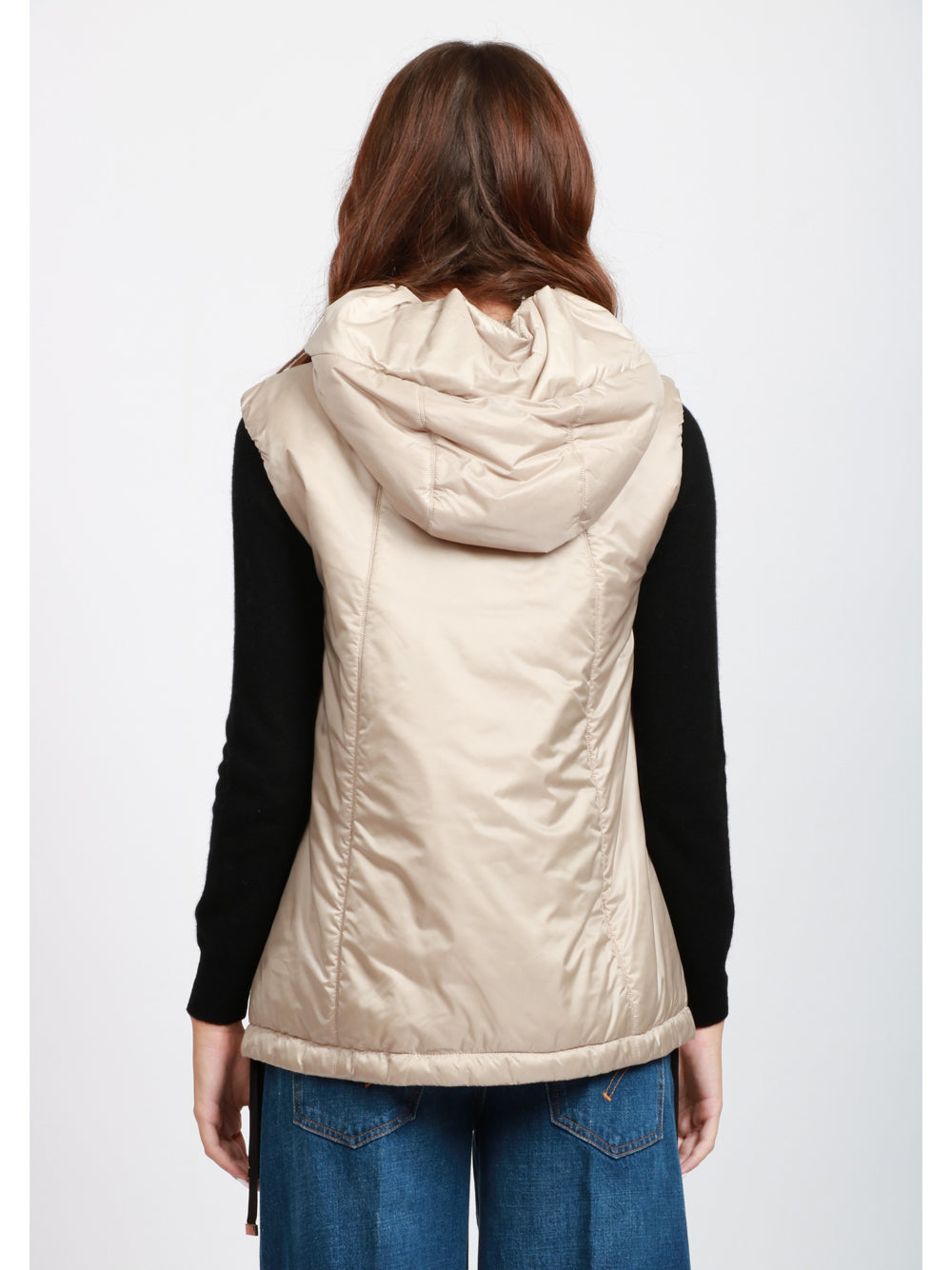 MAX MARA THE CUBE Gilet imbottito Greengo in tessuto antigoccia sabbia con cappuccio Sabbia