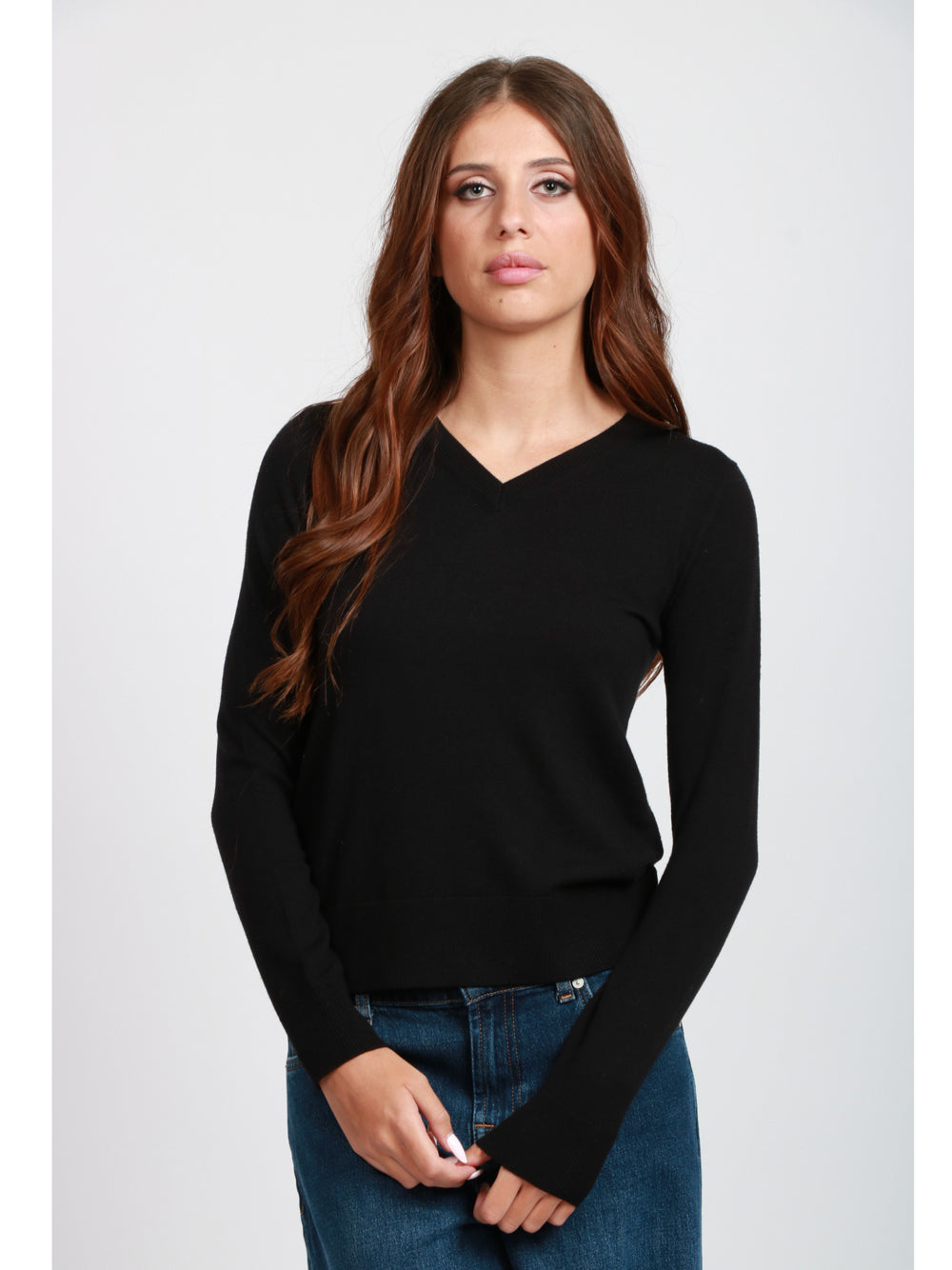 S MAXMARA Maglia in Lana Nera con Scollo a V Nero