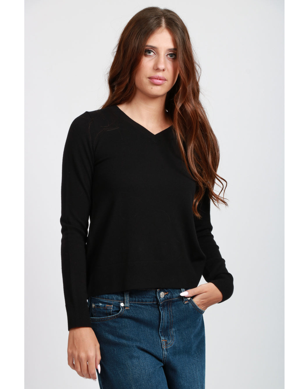 S MAXMARA Maglia in Lana Nera con Scollo a V Nero
