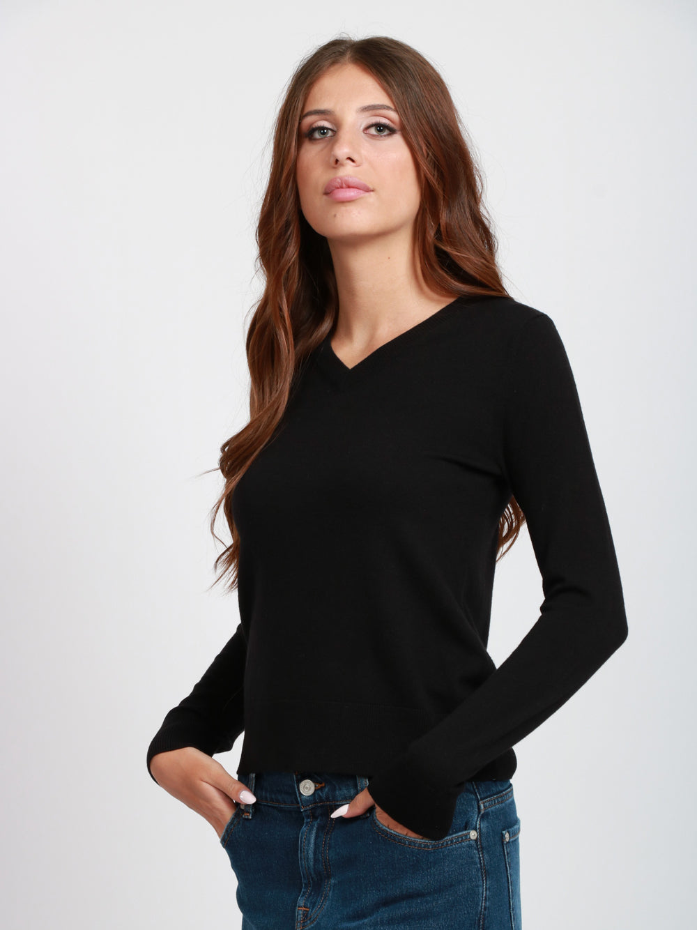 S MAXMARA Maglia in Lana Nera con Scollo a V Nero