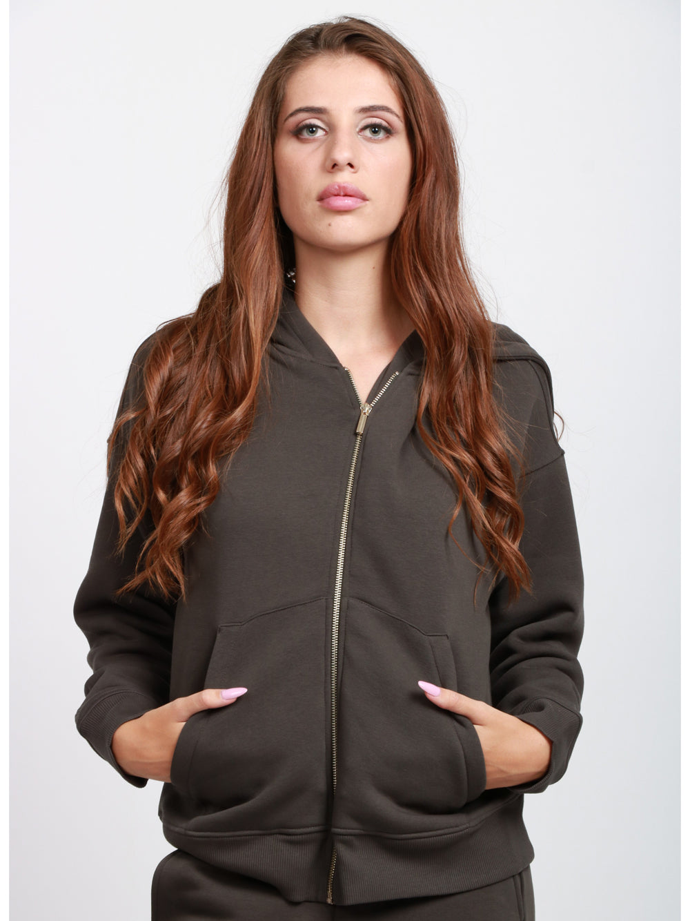 S MAXMARA Felpa Julia in Cotone Grigia con Cappuccio Grigio fumo