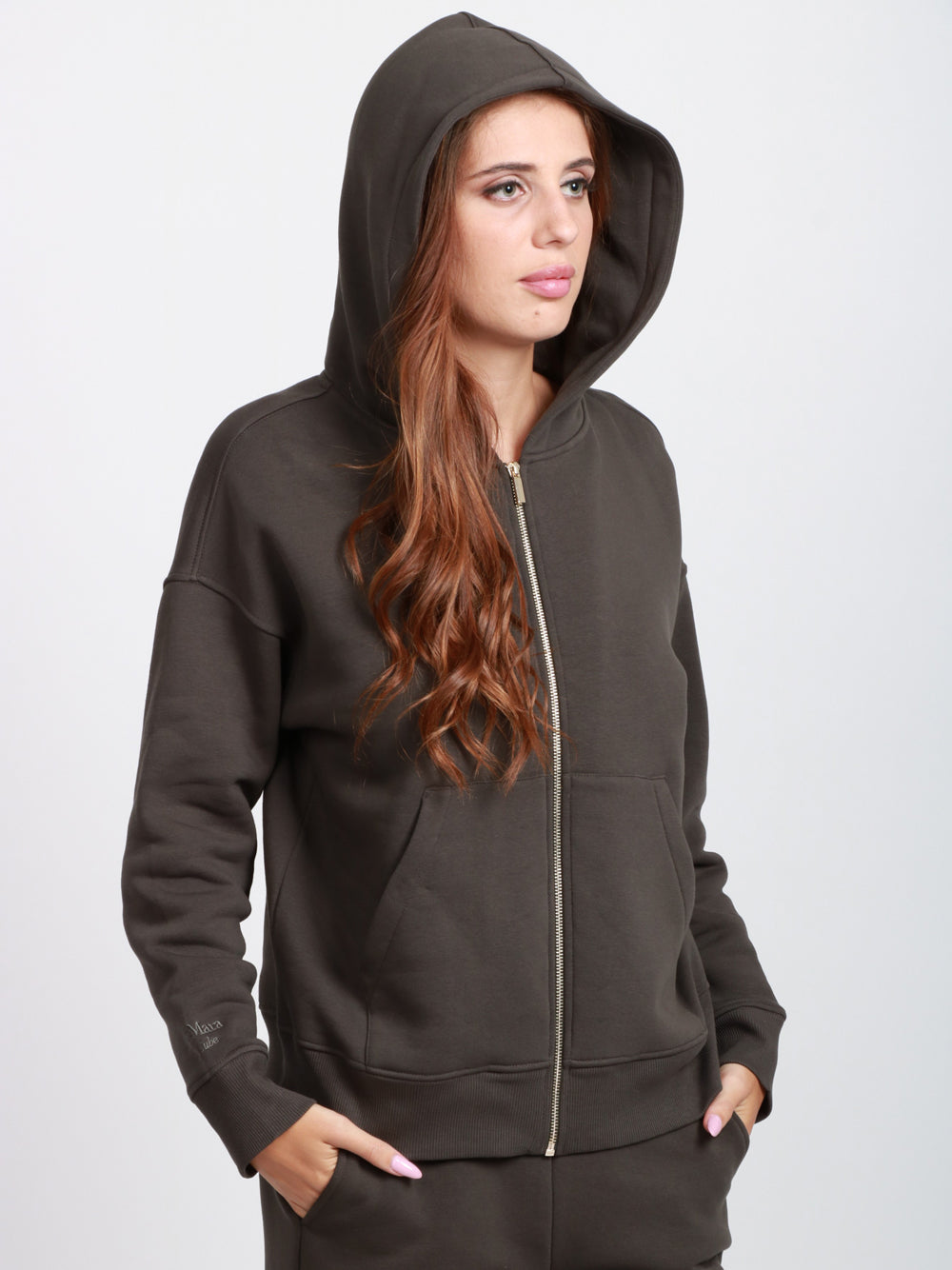 S MAXMARA Felpa Julia in Cotone Grigia con Cappuccio Grigio fumo