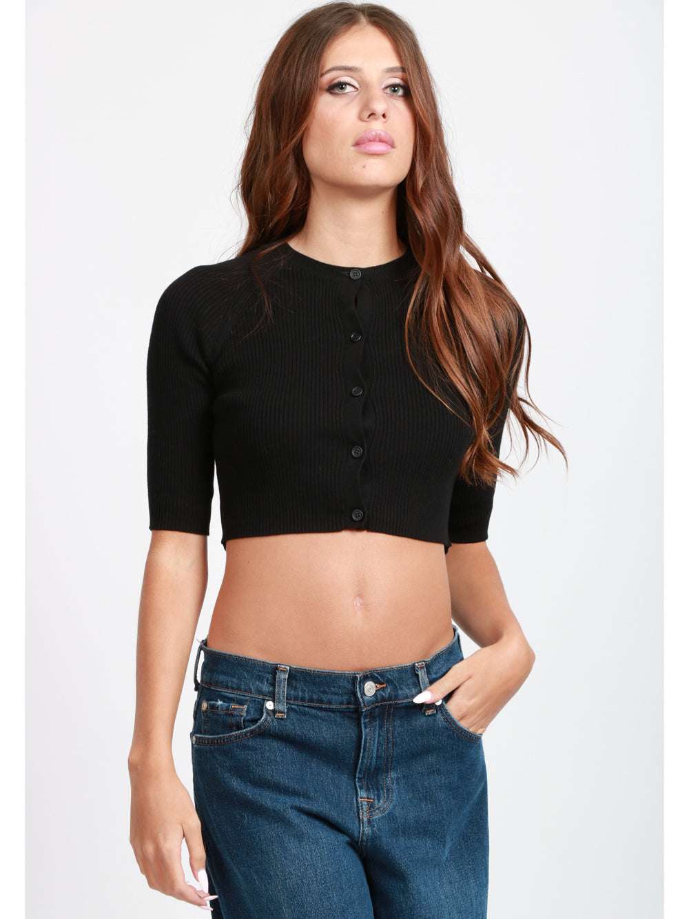 S MAXMARA Cardigan Kassel Crop a Costine piccole Nero Nero
