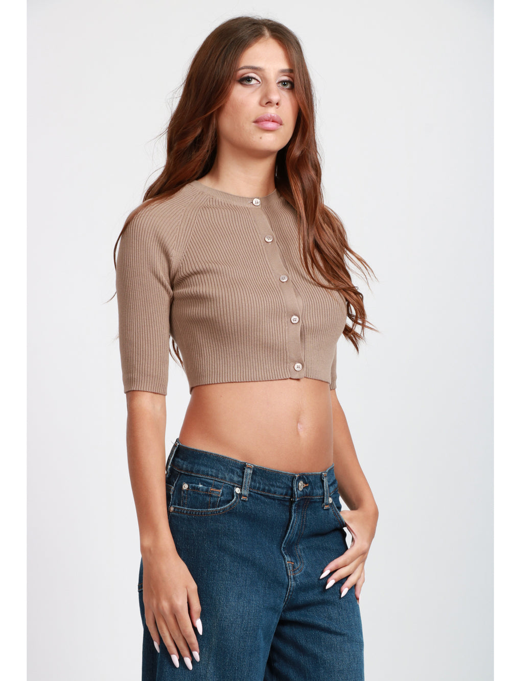 S MAXMARA Cardigan Kassel Crop a Costine piccole Fango Fango