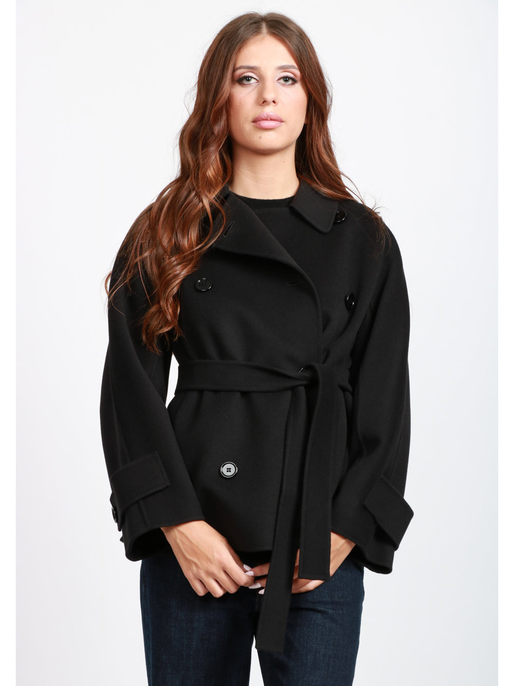 S MAXMARA Caban Louis in Lana Doppiopetto con Cintura Nero Nero
