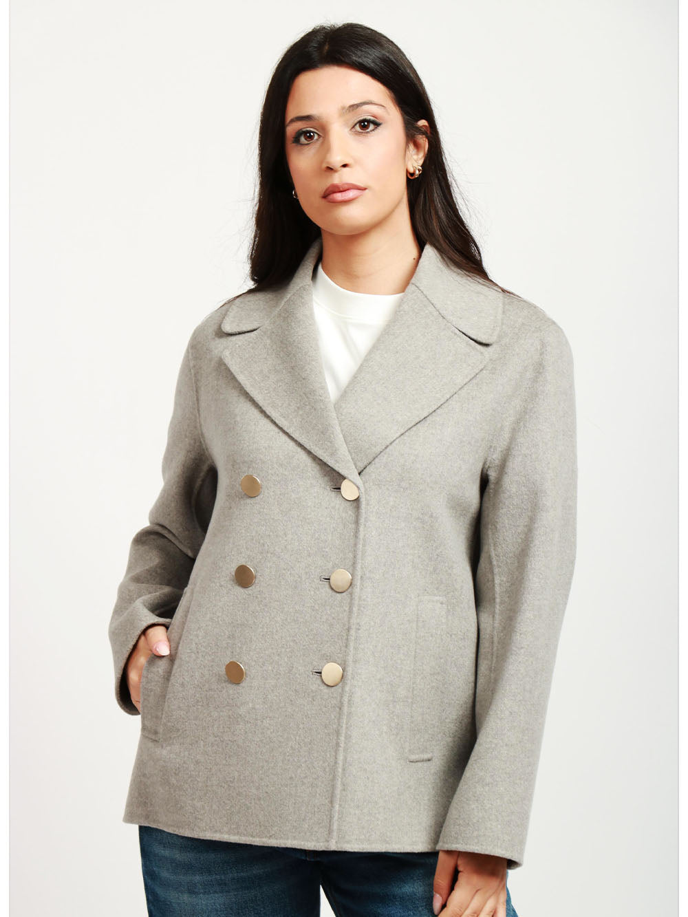 S MAXMARA Caban Margot Doppiopetto in Lana Vergine Grigio Grigio