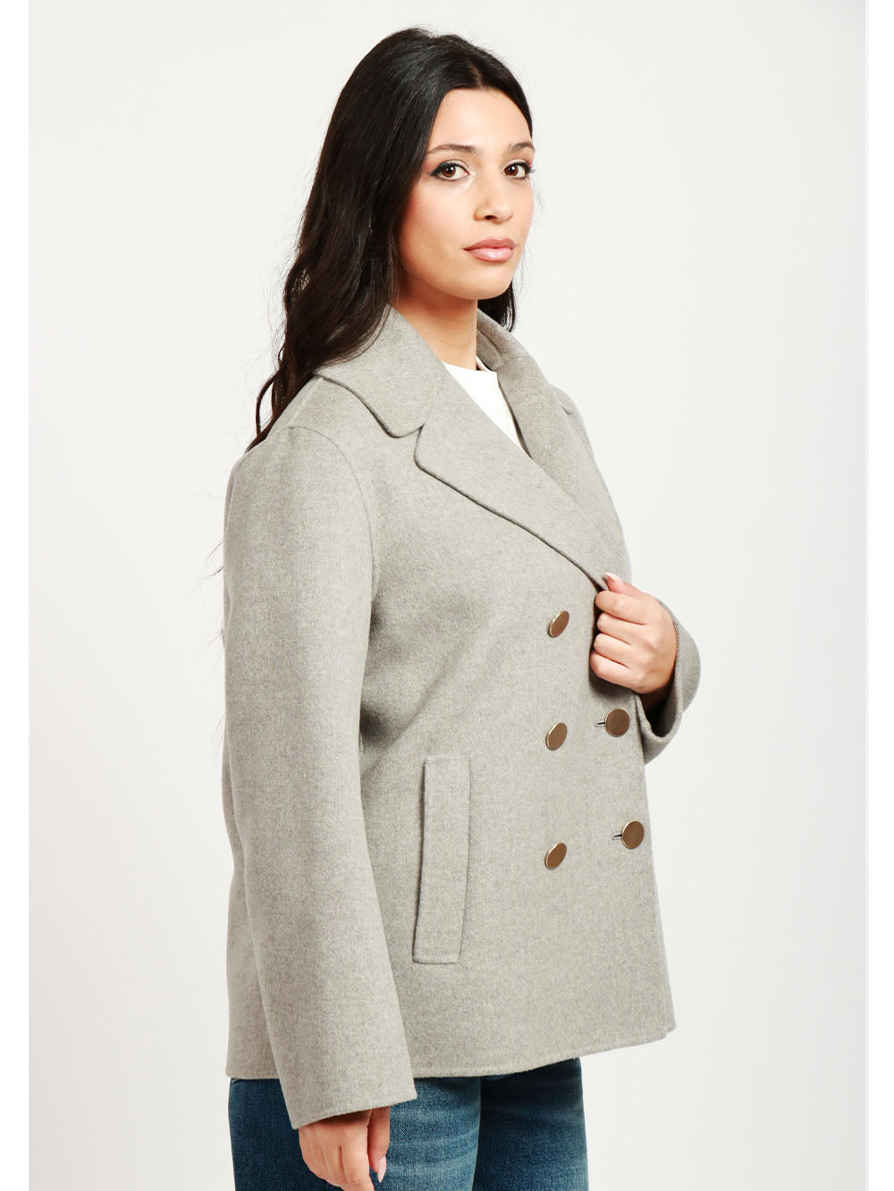 S MAXMARA Caban Margot Doppiopetto in Lana Vergine Grigio Grigio