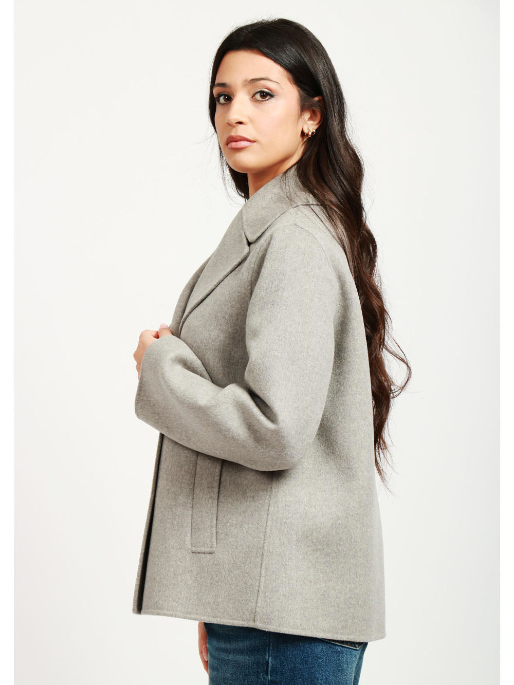 S MAXMARA Caban Margot Doppiopetto in Lana Vergine Grigio Grigio