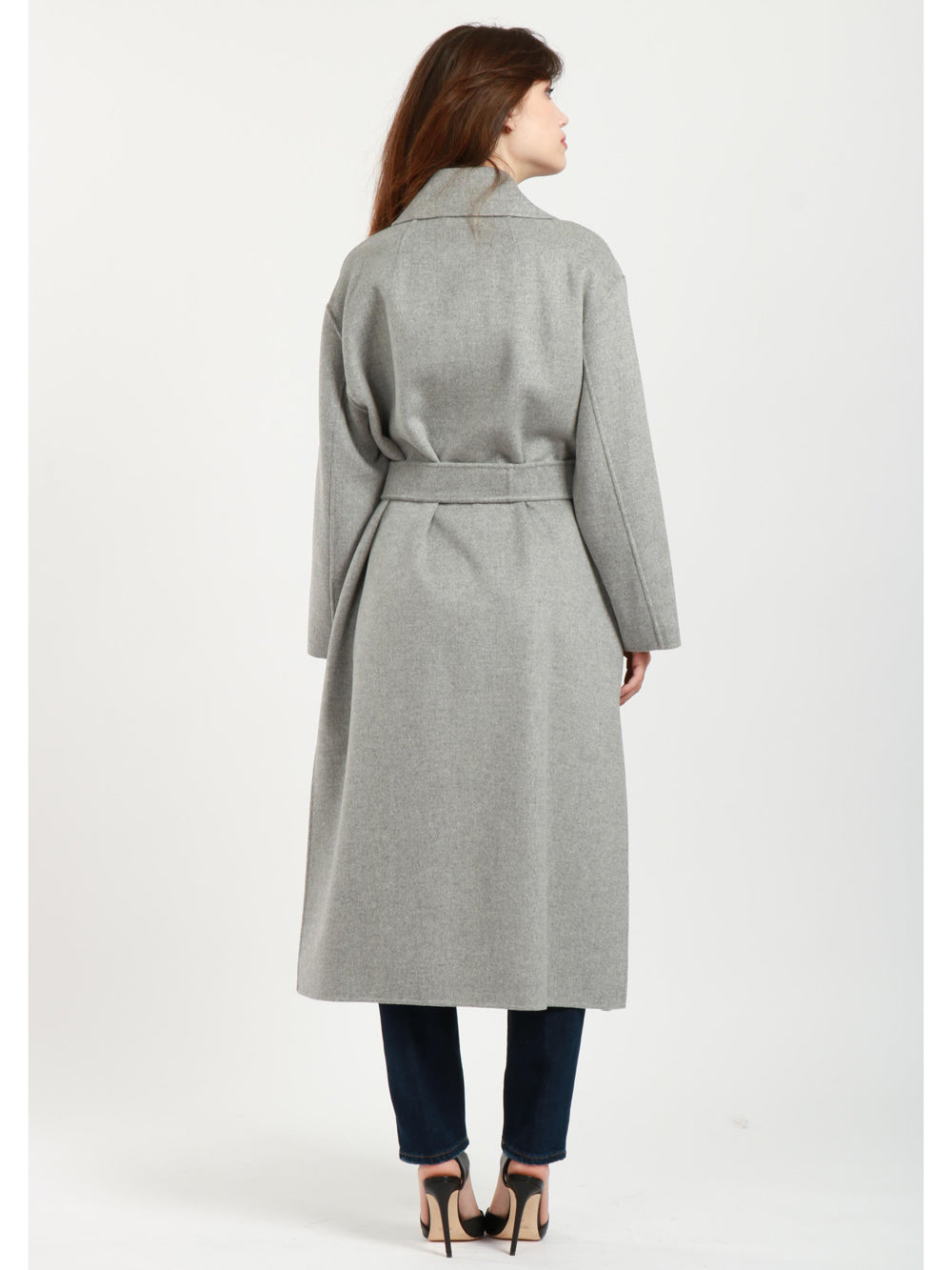 S MAXMARA Cappotto Olanda a Vestaglia in Doppio Panna di Lana Grigio Grigio