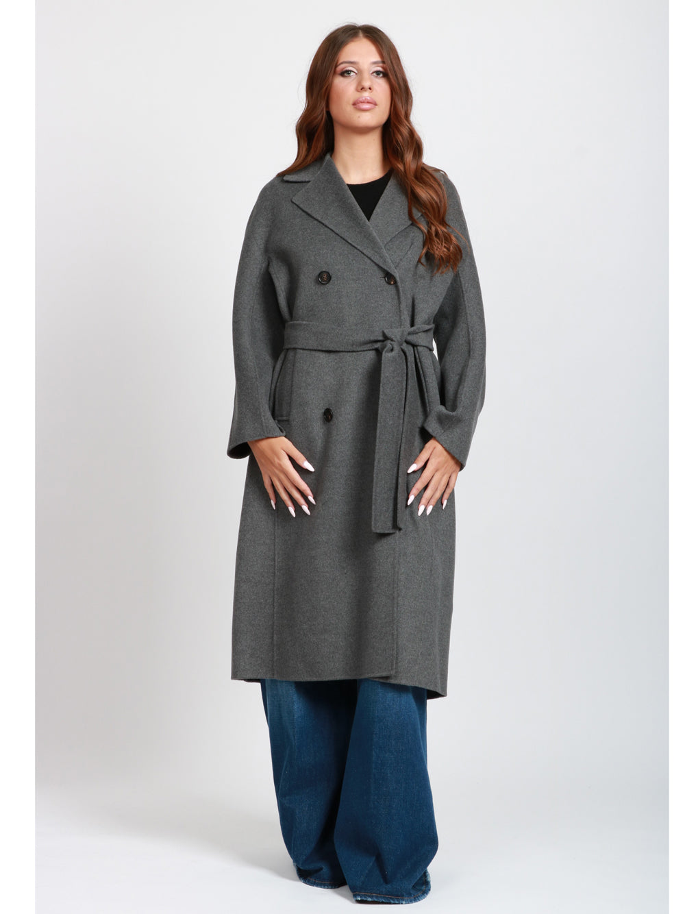 S MAXMARA Cappotto Paul Lungo Doppiopetto in Lana Vergine Grigio Grigio