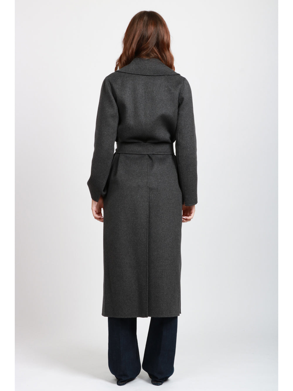S MAXMARA Cappotto Poldo a Vestaglia Lungo in Lana Vergine Grigio Antracite