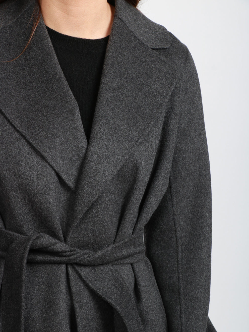 S MAXMARA Cappotto Poldo a Vestaglia Lungo in Lana Vergine Grigio Antracite