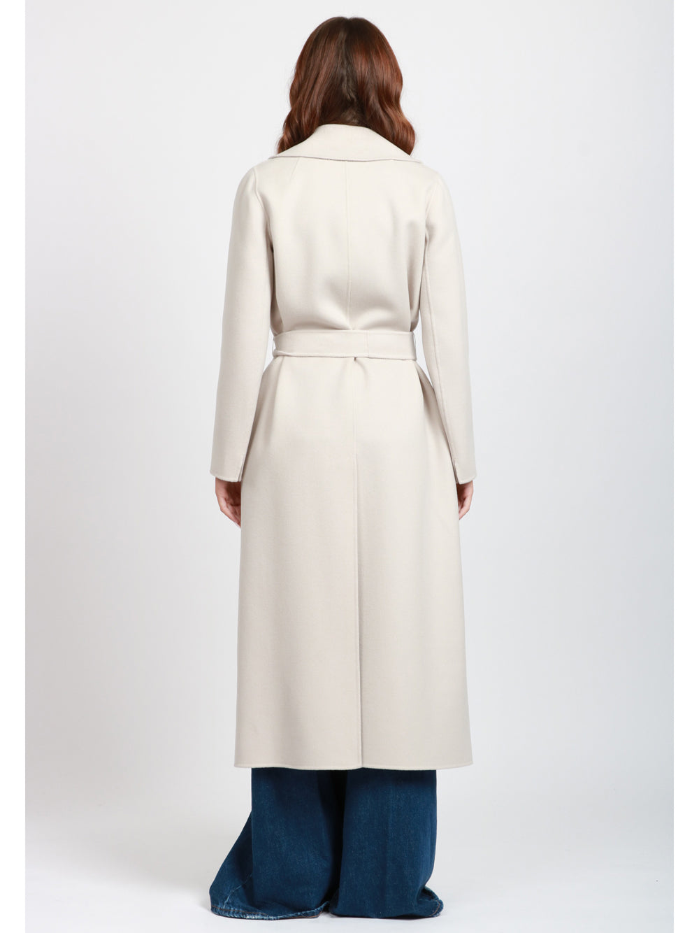 S MAXMARA Cappotto Poldo a Vestaglia Lungo in Lana Vergine Ghiaccio Ghiaccio