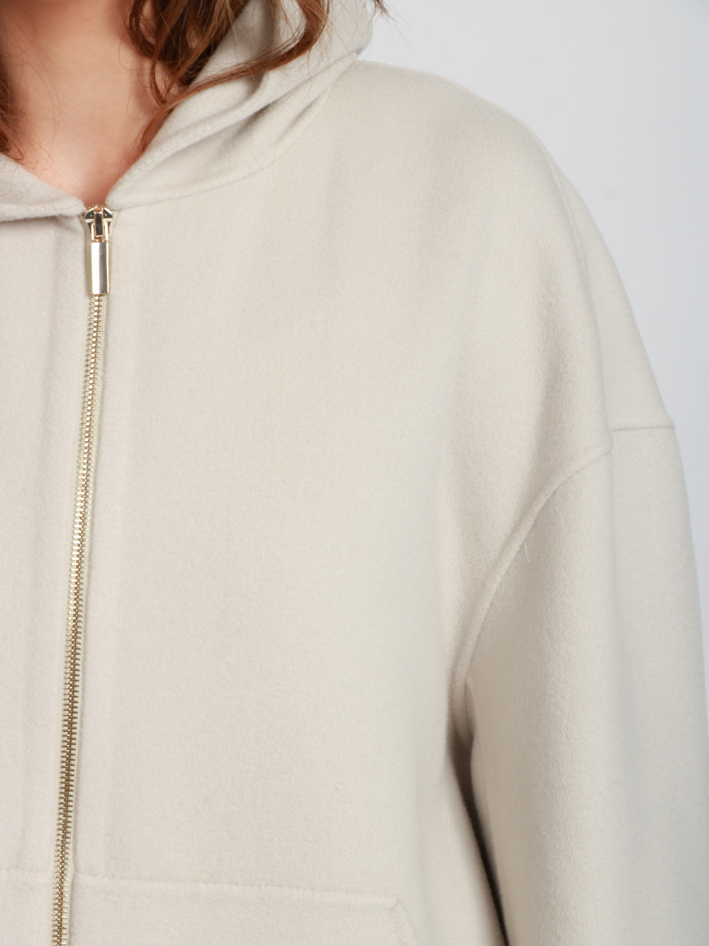 S MAXMARA Felpa Romina in Lana con Cappuccio e chiusur Zip Ghiaccio Ghiaccio