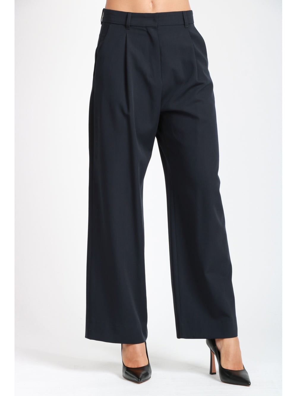 S MAXMARA Pantaloni Siri in Lana Blu Notte Blu