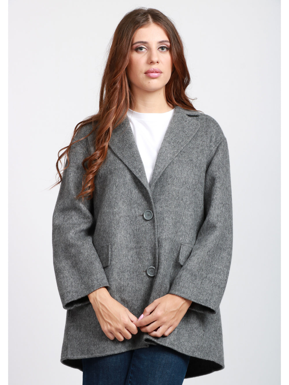 S MAXMARA Caban Song Monopetto in Lana Vergine Grigio Grigio