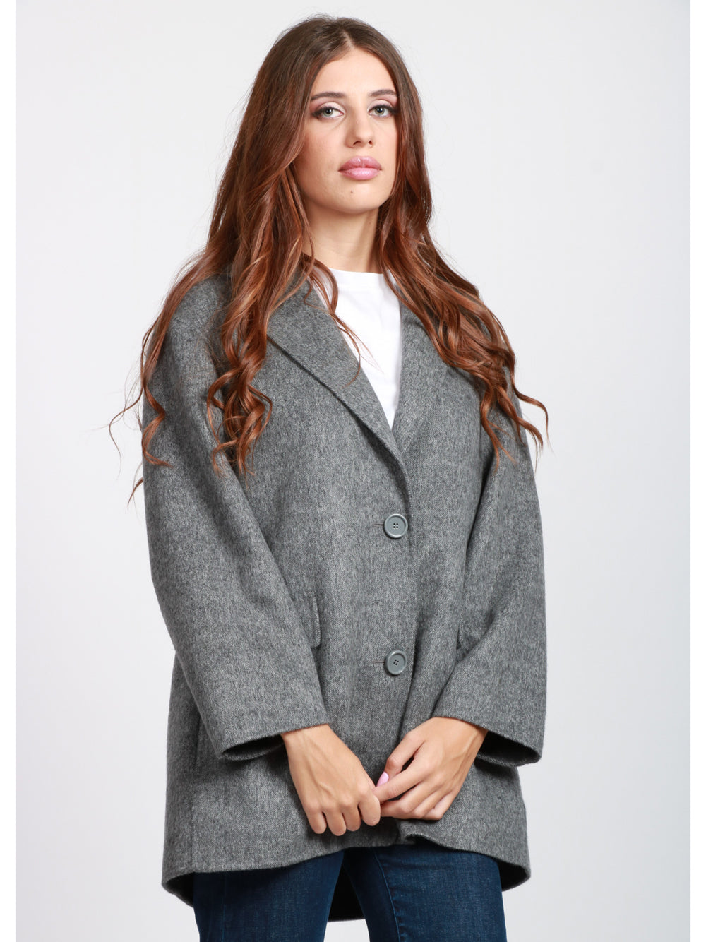 S MAXMARA Caban Song Monopetto in Lana Vergine Grigio Grigio