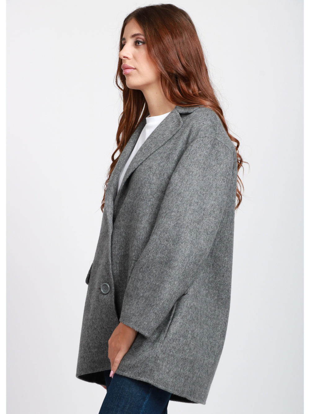 S MAXMARA Caban Song Monopetto in Lana Vergine Grigio Grigio