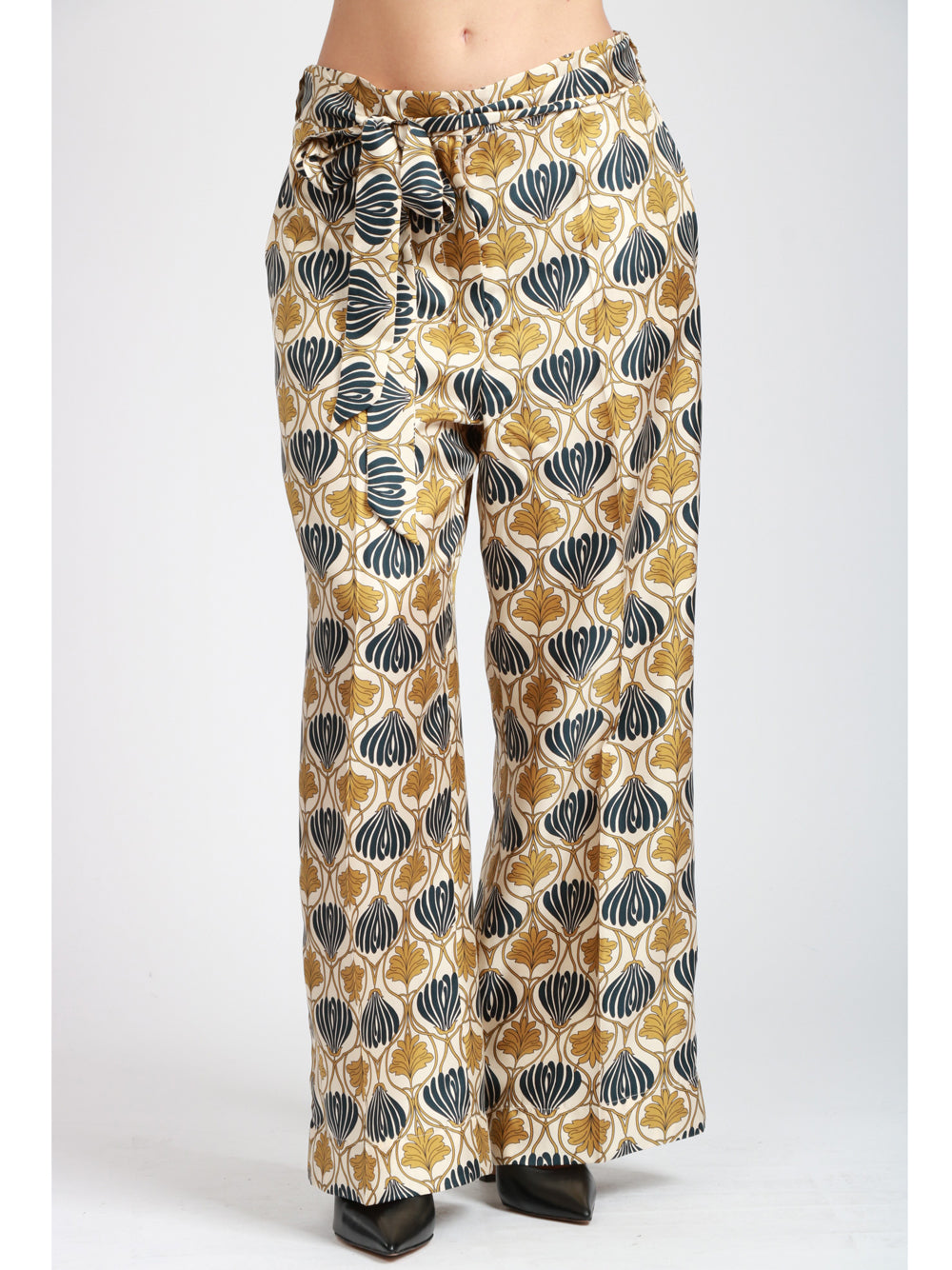S MAXMARA Pantaloni Timec in Seta Senape con Fantasia Blu Avorio/blu/senape