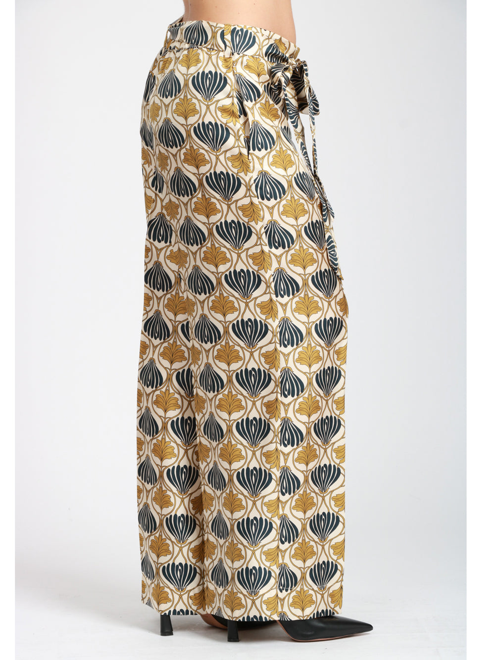 S MAXMARA Pantaloni Timec in Seta Senape con Fantasia Blu Avorio/blu/senape