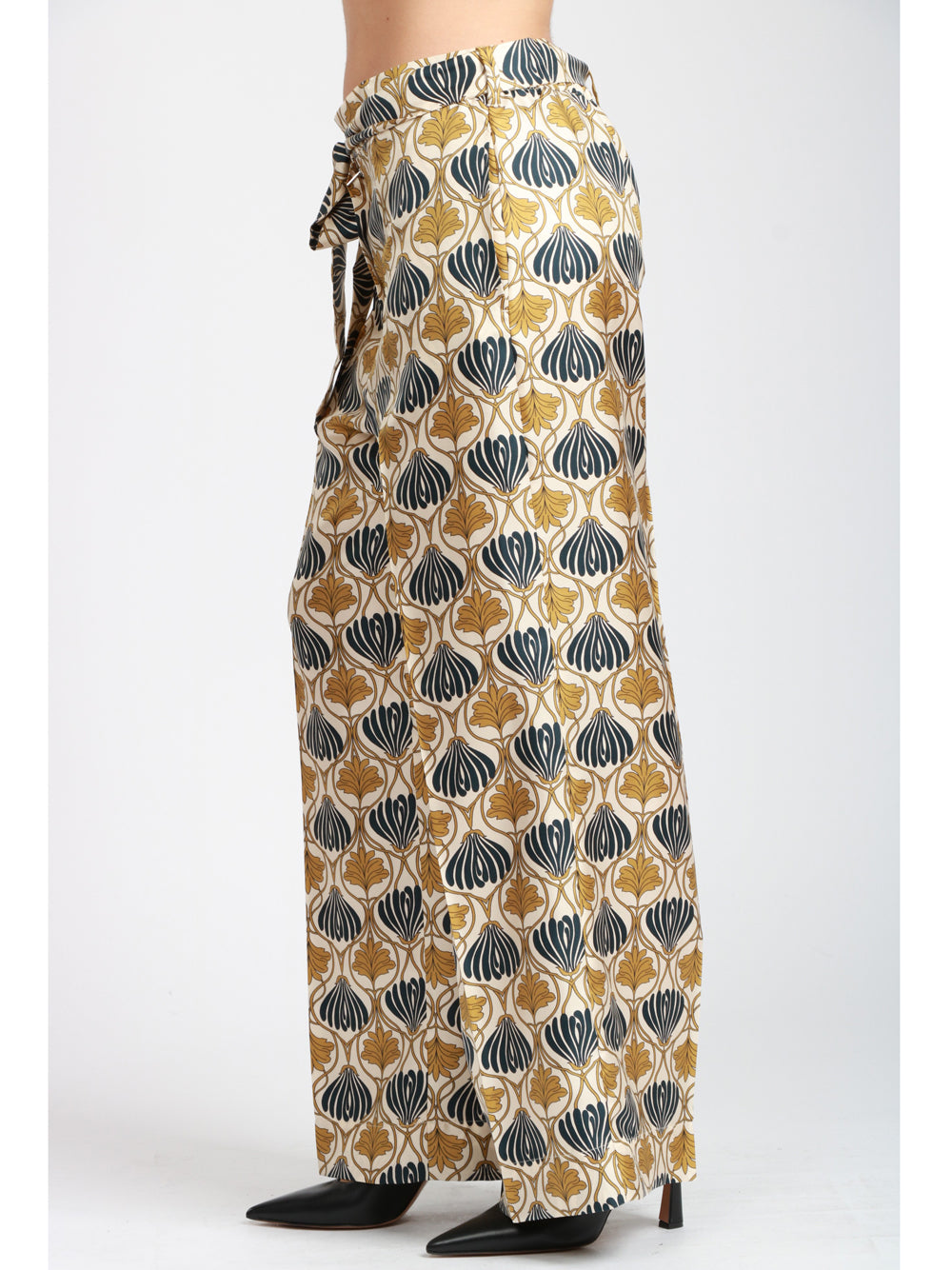 S MAXMARA Pantaloni Timec in Seta Senape con Fantasia Blu Avorio/blu/senape