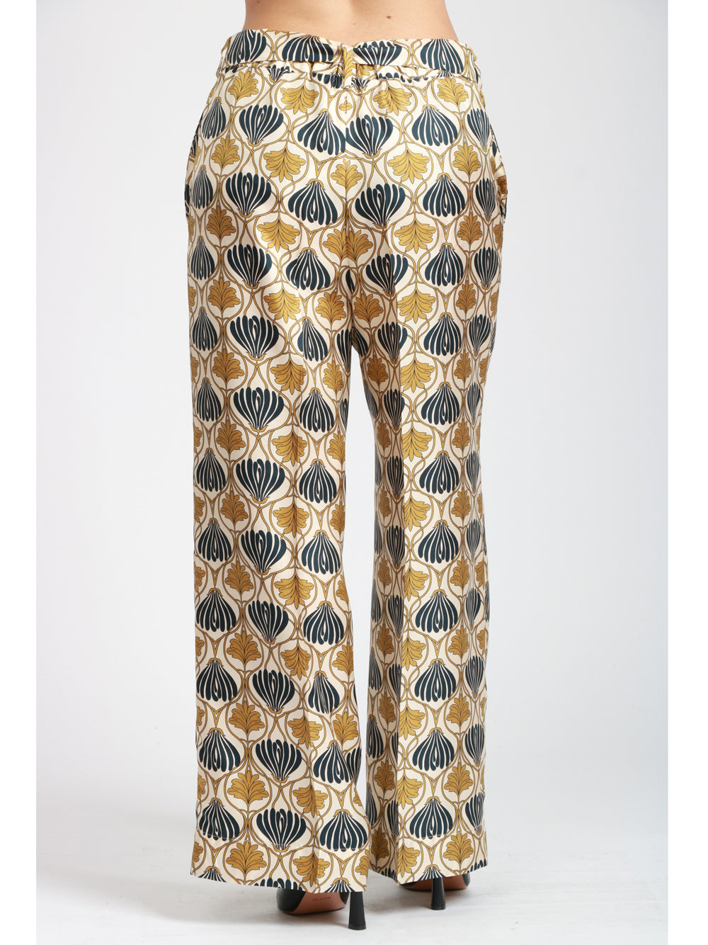S MAXMARA Pantaloni Timec in Seta Senape con Fantasia Blu Avorio/blu/senape