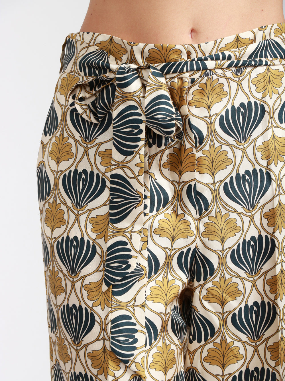 S MAXMARA Pantaloni Timec in Seta Senape con Fantasia Blu Avorio/blu/senape