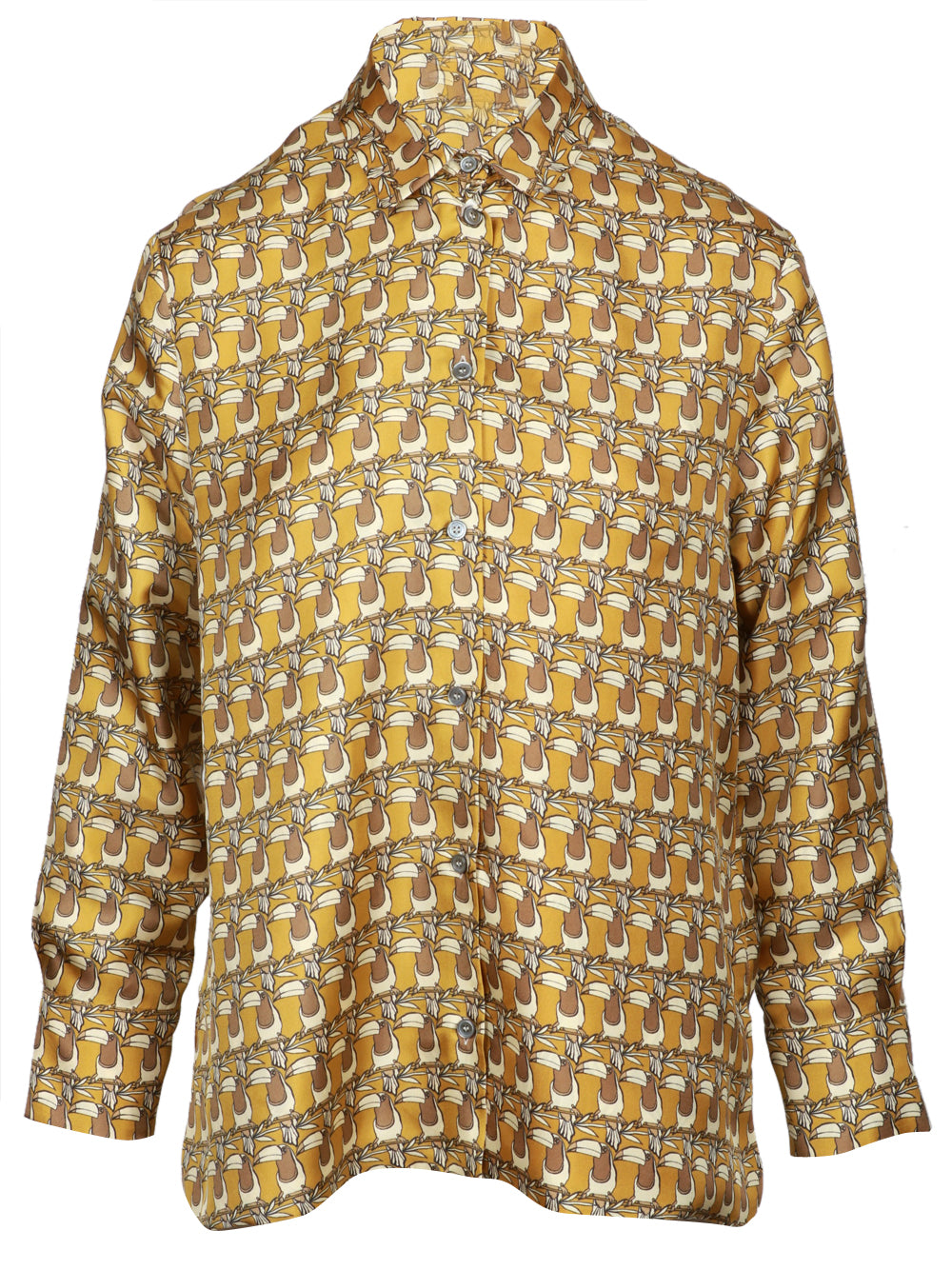 S MAXMARA Camicia Times in Seta stampa Tucani Reversibile Avorio e Senape Senape/avorio