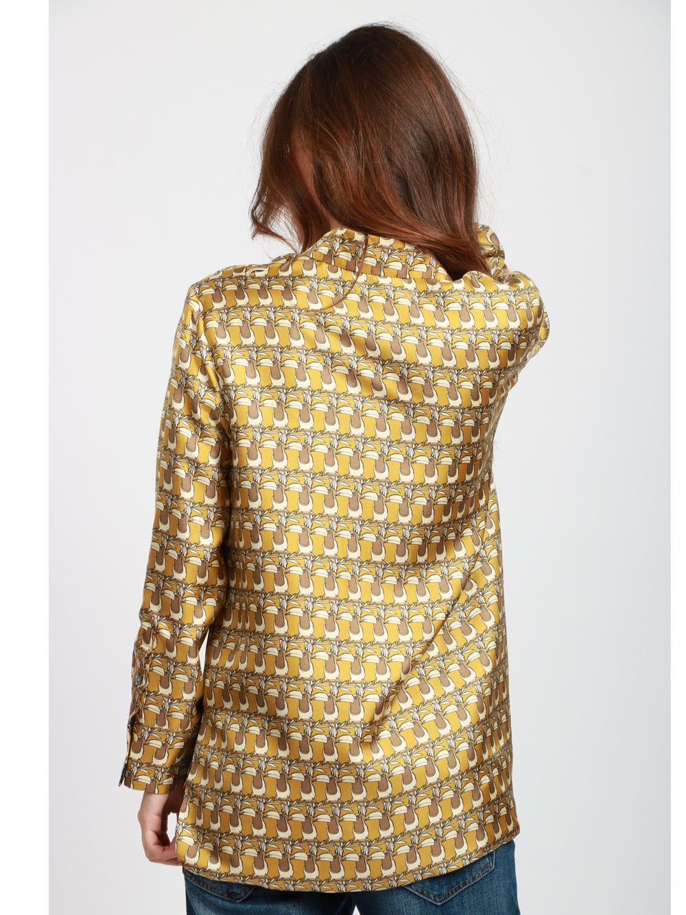S MAXMARA Camicia Times in Seta stampa Tucani Reversibile Avorio e Senape Senape/avorio