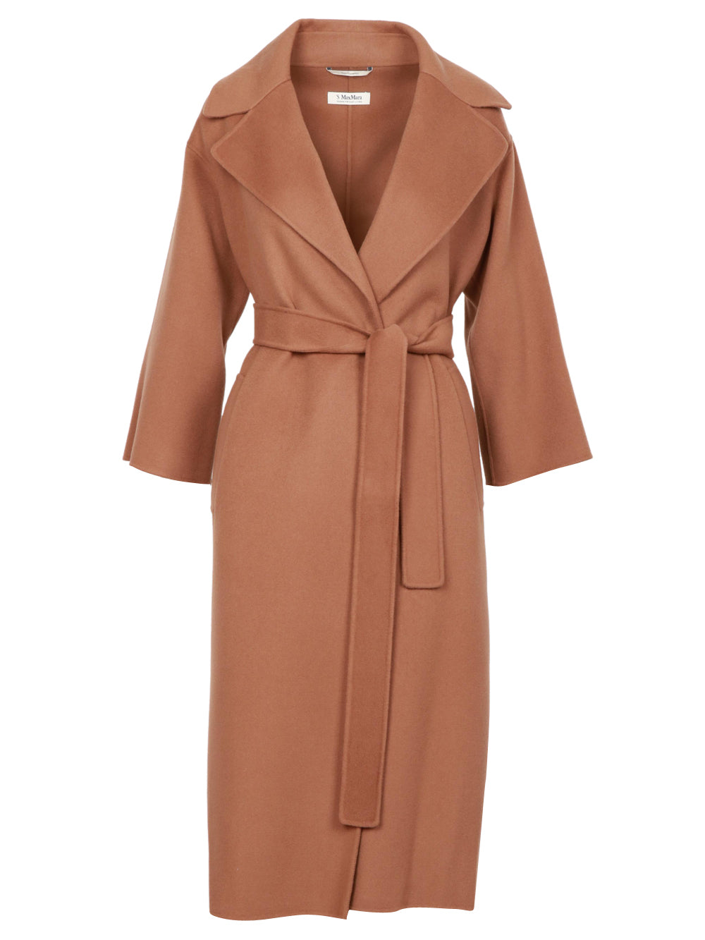 S MAXMARA Cappotto Venice a Vestaglia in Lana Vergine Tabacco Tabacco