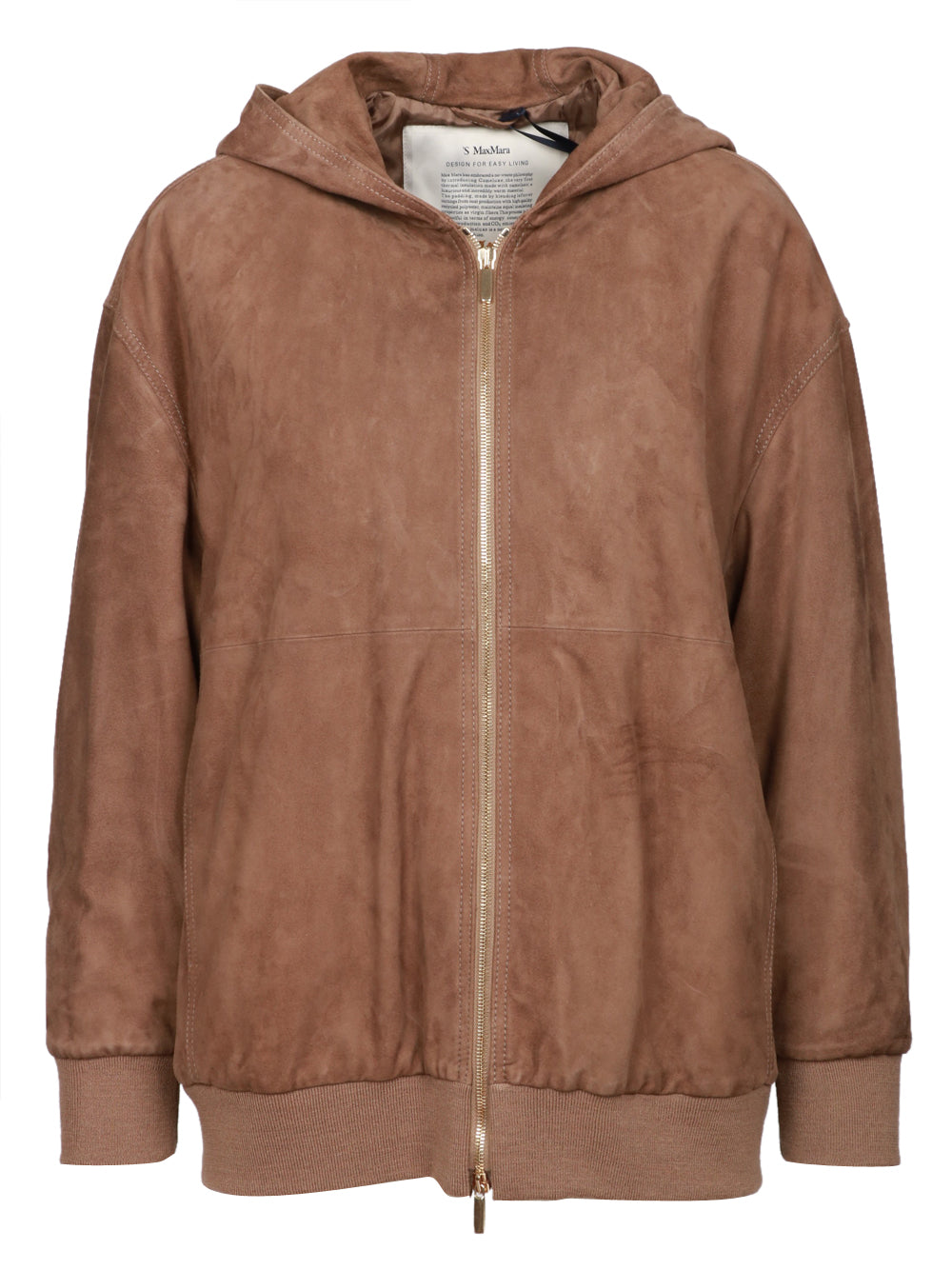S MAXMARA Giacca Zeno in Pelle Suede con chiusura Zip e Cappuccio Marrone Marrone