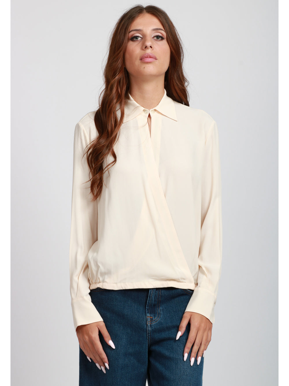 SEMICOUTURE Blusa Armanda in Misto Seta Panna Panna
