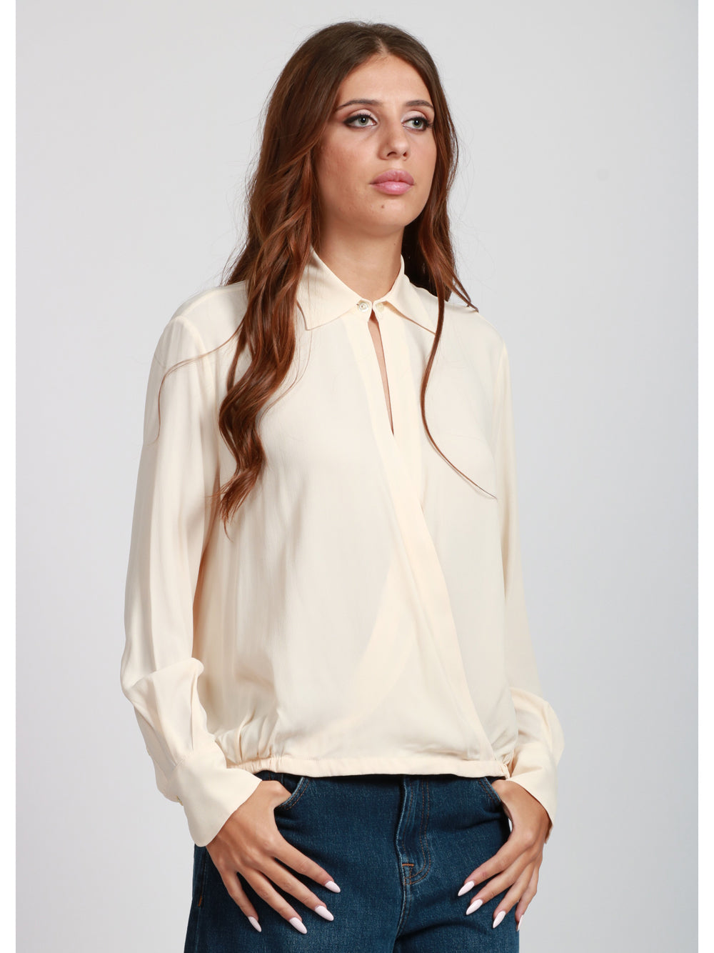 SEMICOUTURE Blusa Armanda in Misto Seta Panna Panna