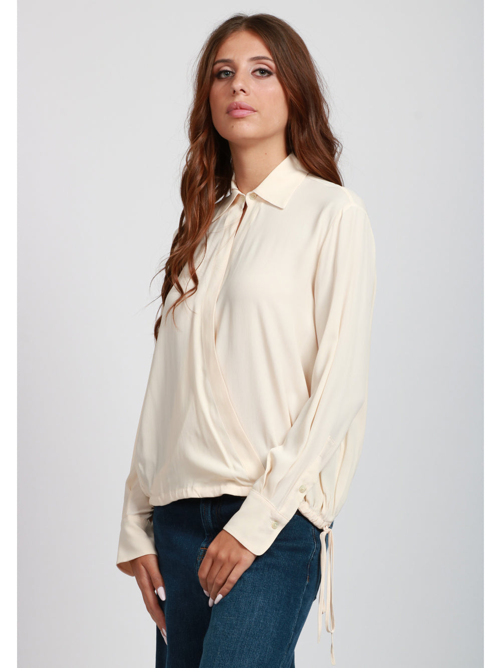 SEMICOUTURE Blusa Armanda in Misto Seta Panna Panna