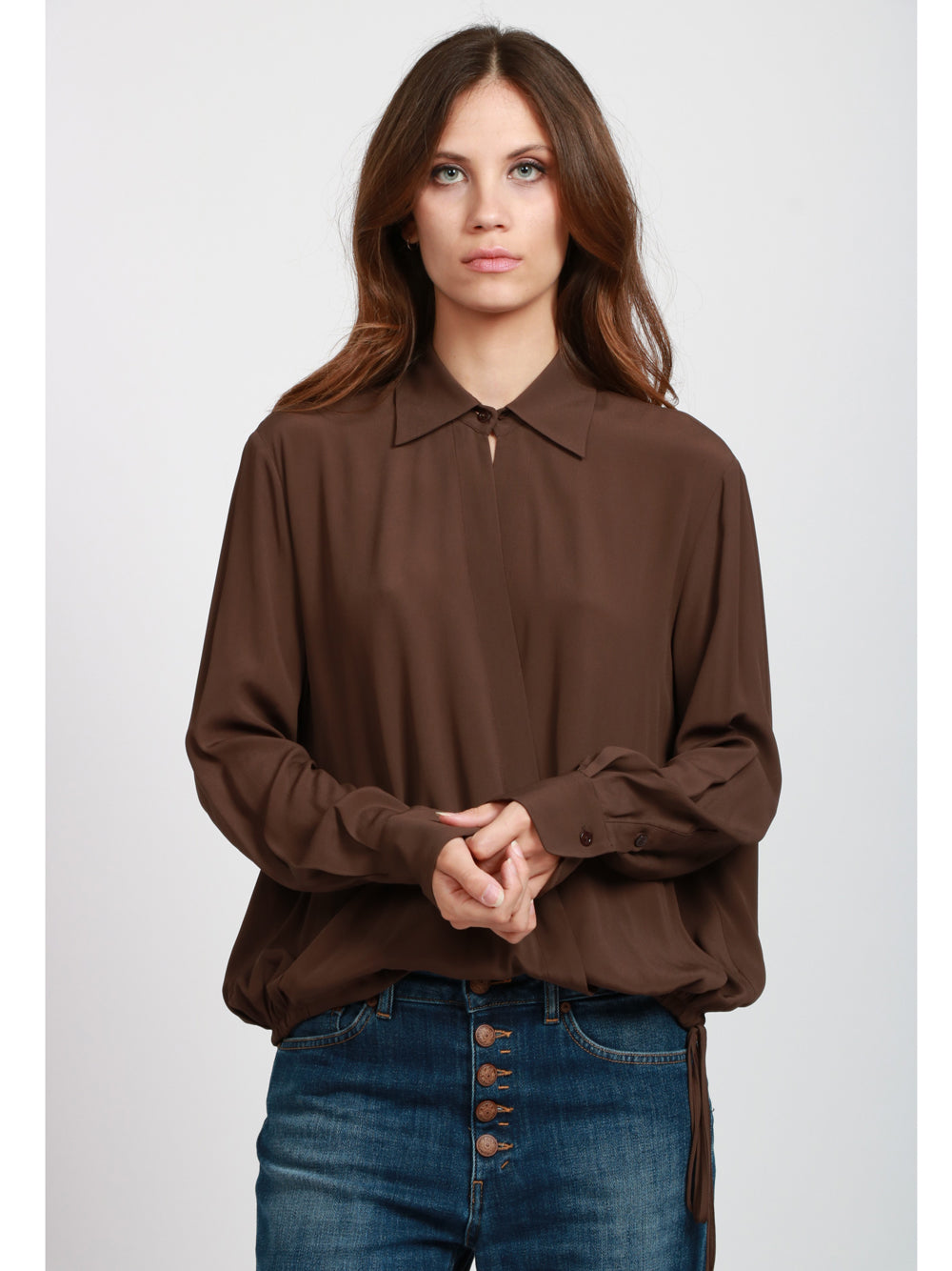 SEMICOUTURE Blusa Armanda in Misto Seta Marrone Marrone