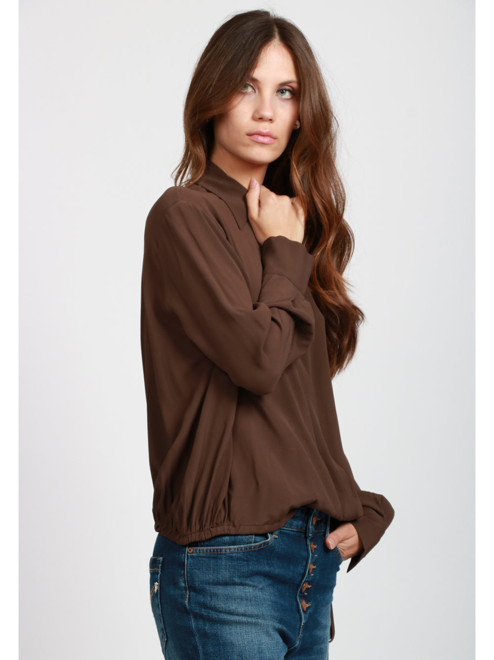 SEMICOUTURE Blusa Armanda in Misto Seta Marrone Marrone