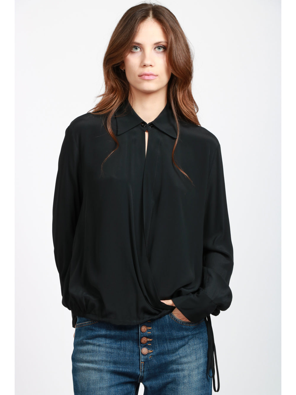 SEMICOUTURE Blusa Armanda in Misto Seta Nera Nero