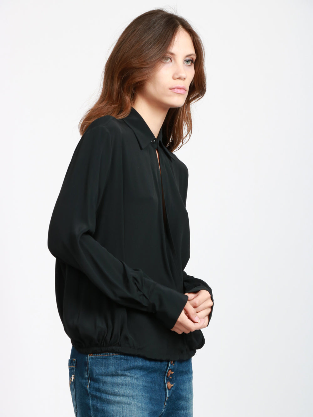 SEMICOUTURE Blusa Armanda in Misto Seta Nera Nero