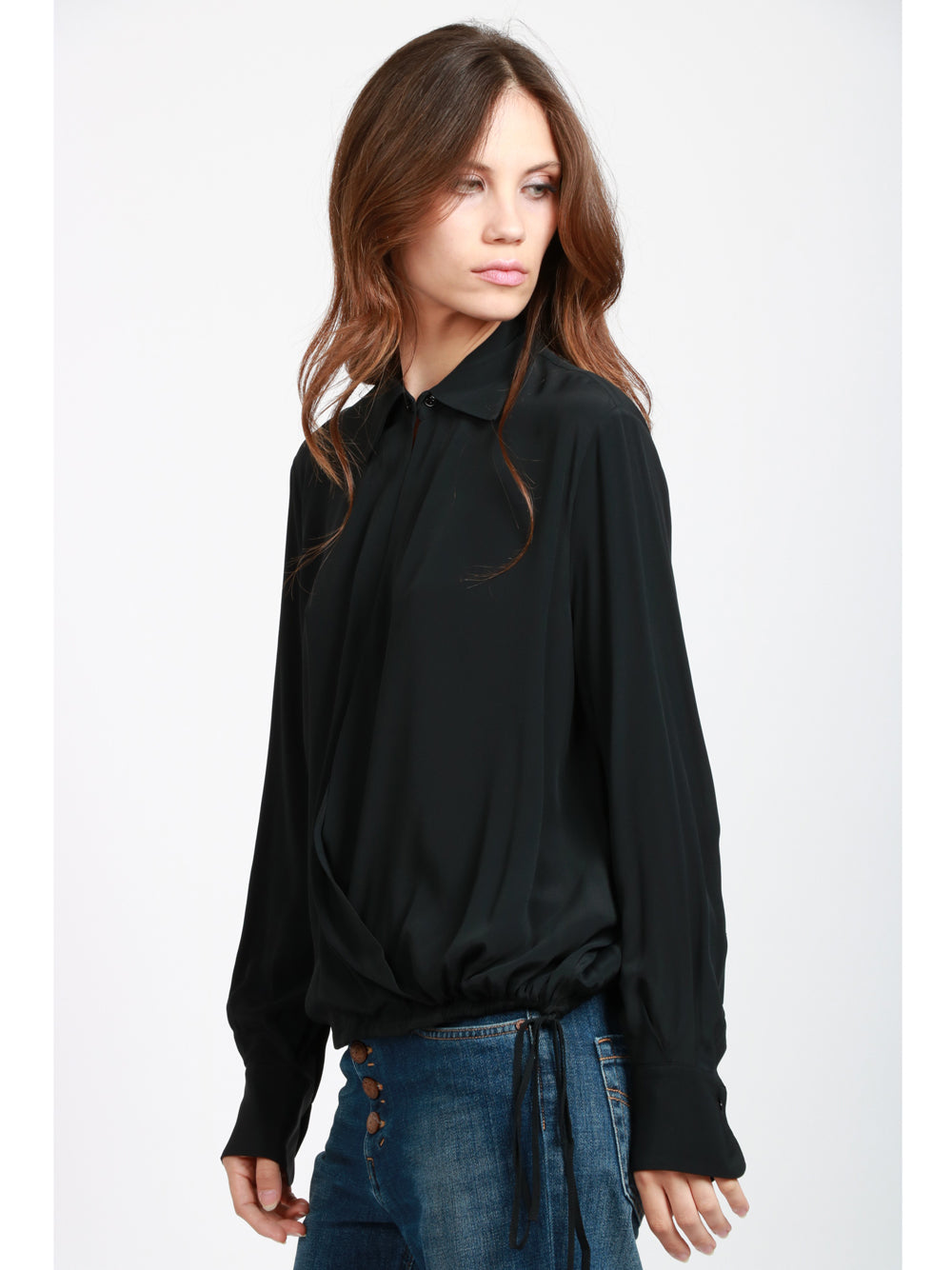 SEMICOUTURE Blusa Armanda in Misto Seta Nera Nero