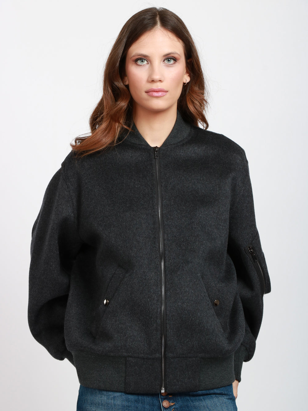 SEMICOUTURE Bomber Azalea in Lana Antracite Antracite