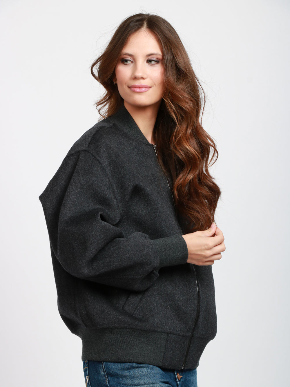 SEMICOUTURE Bomber Azalea in Lana Antracite Antracite
