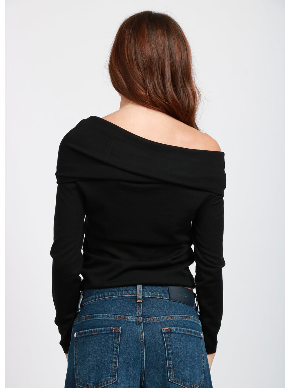 SEMICOUTURE Maglia Bianca in Lana Vergine Nera con Scollo a Barca Nero