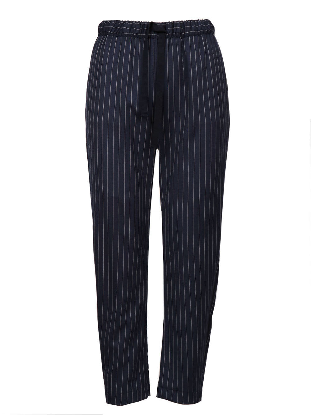 SEMICOUTURE Pantaloni Buddy in Fresco di Lana Gessati Blu e Bianchi Blu Bianco
