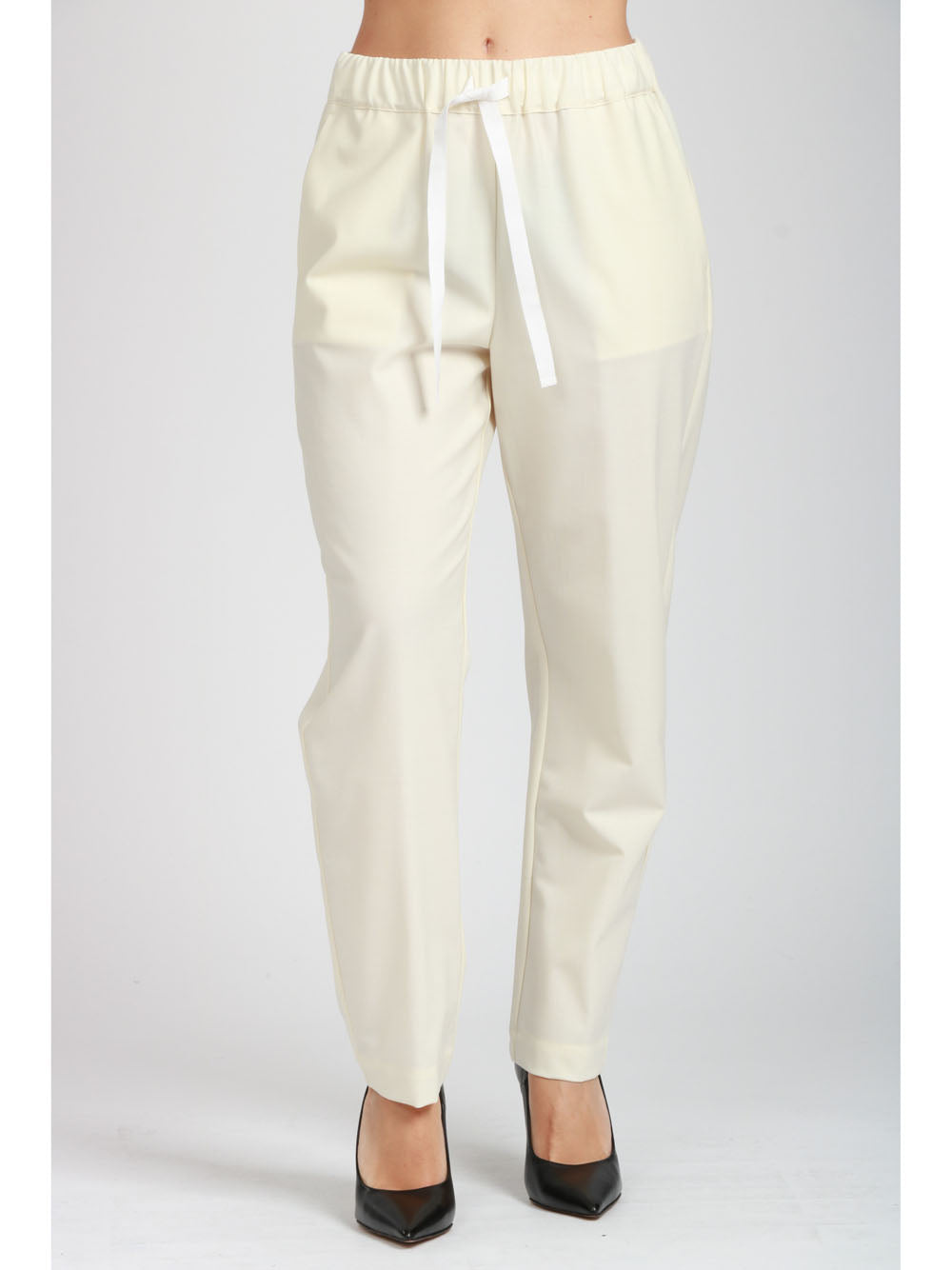 SEMICOUTURE Pantaloni Buddy in Fresco di Lana Panna con Gamba Dritta Panna