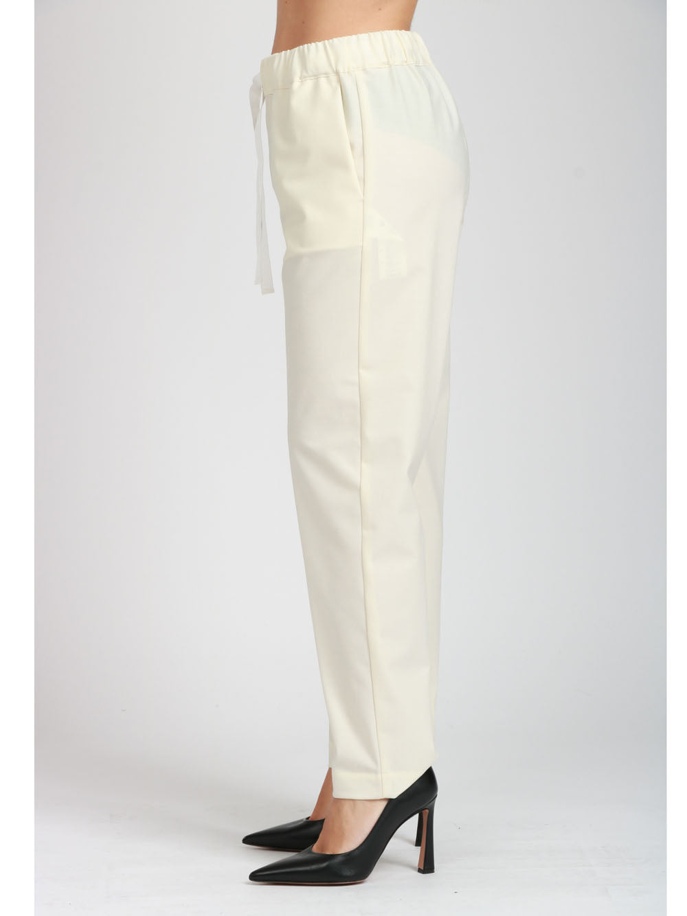 SEMICOUTURE Pantaloni Buddy in Fresco di Lana Panna con Gamba Dritta Panna