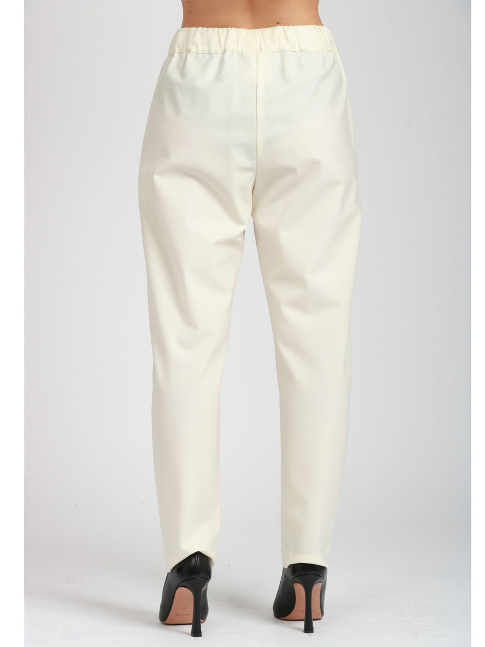 SEMICOUTURE Pantaloni Buddy in Fresco di Lana Panna con Gamba Dritta Panna