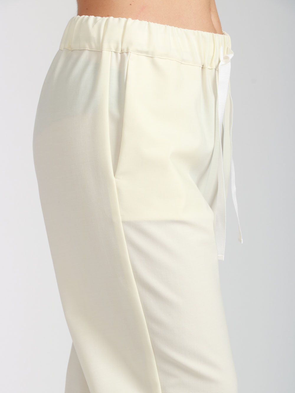SEMICOUTURE Pantaloni Buddy in Fresco di Lana Panna con Gamba Dritta Panna